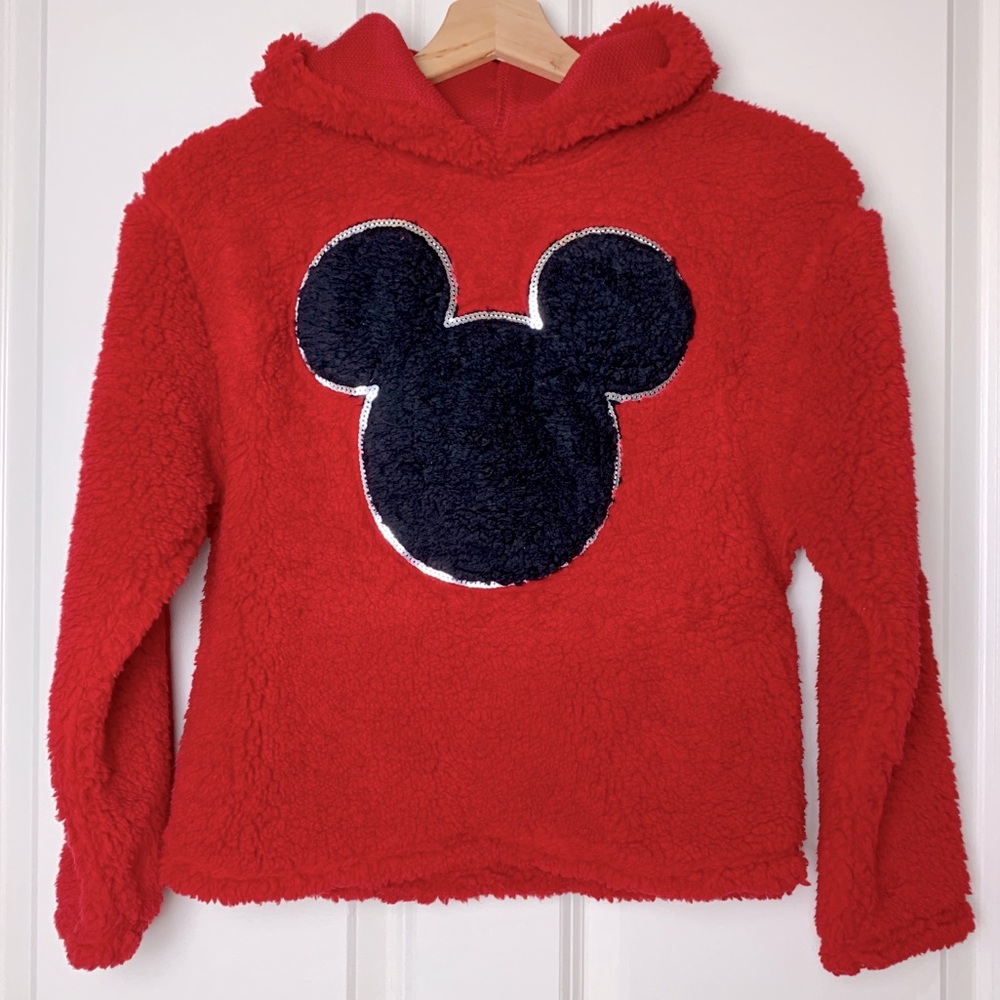 Disney Girls Red Black Mickey Mouse Soft Sweater